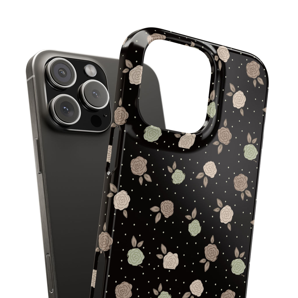 Black and brown floral with polka dots - Slim Phone Cases