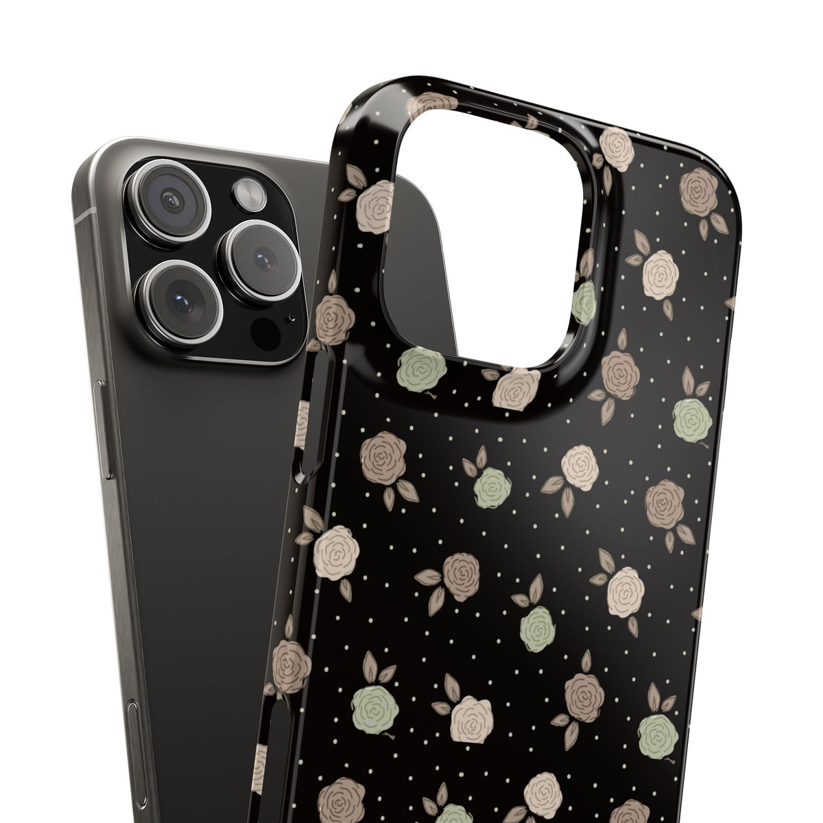 Black and brown floral with polka dots - Slim Phone Cases