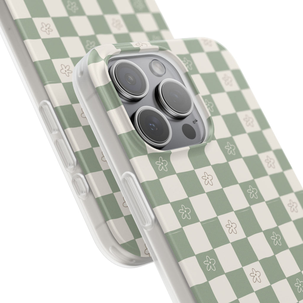 Green checker and daisy -Flexi Cases