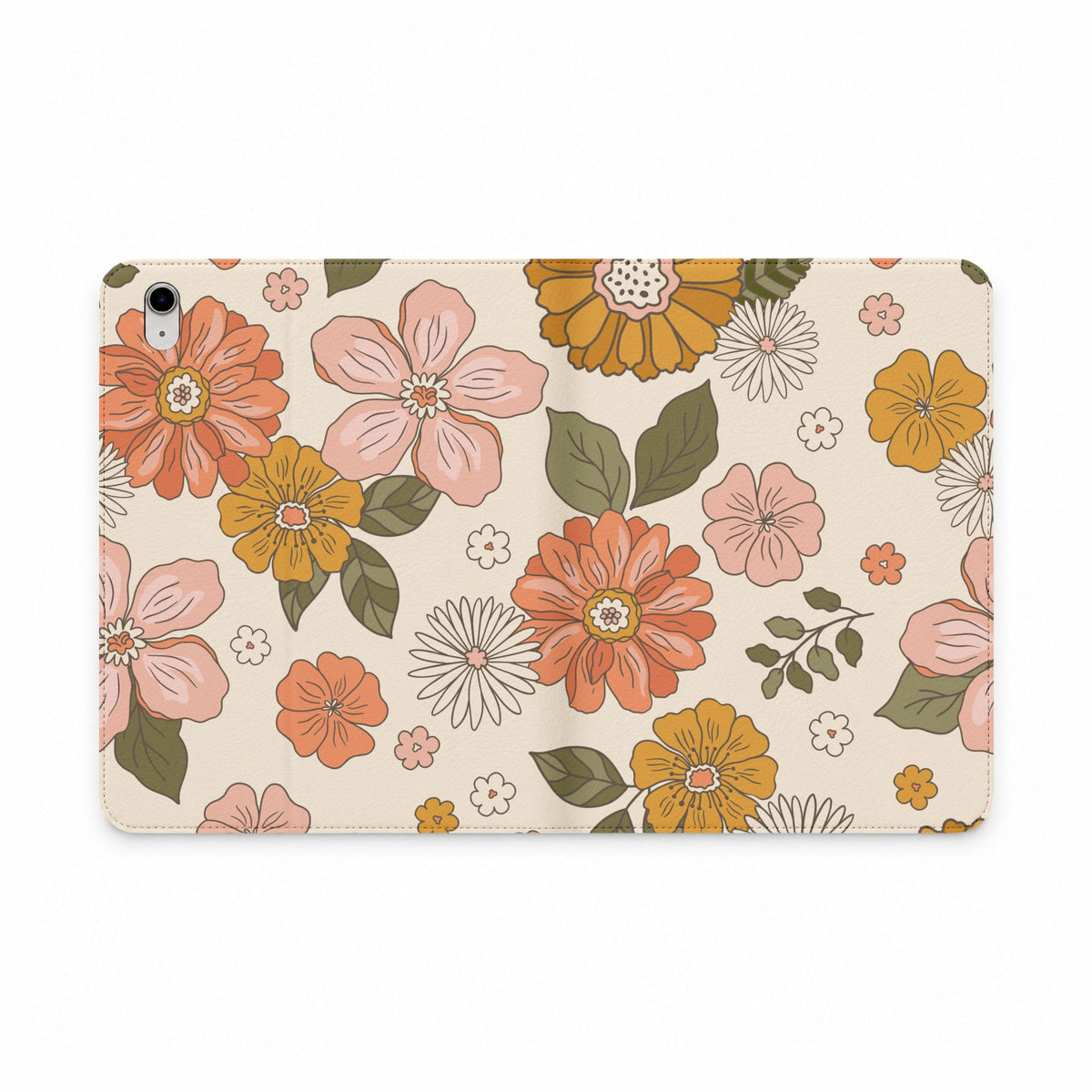 Floral Tablet Folio Case – Retro Peach & Mustard Flower Pattern 1
