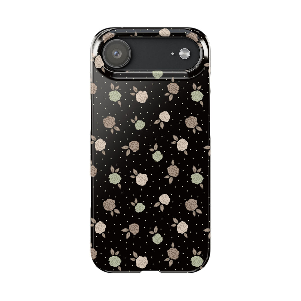Black and brown floral with polka dots - Slim Phone Cases