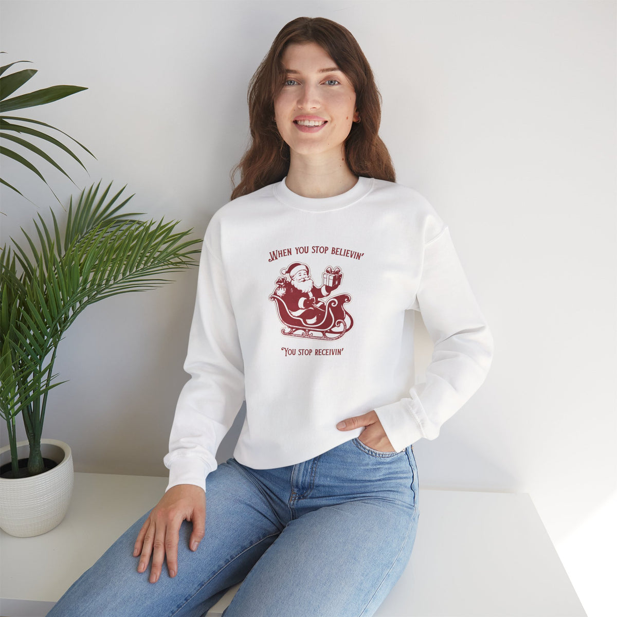"You Stop believing, you Stop receiving"— Vintage Santa Sleigh Holiday Pullover