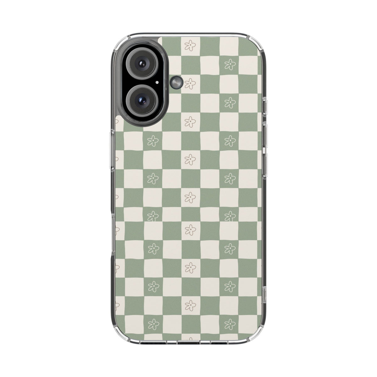 Green checkered with small flowers -Magnetic Clear Impact-Resistant Cases