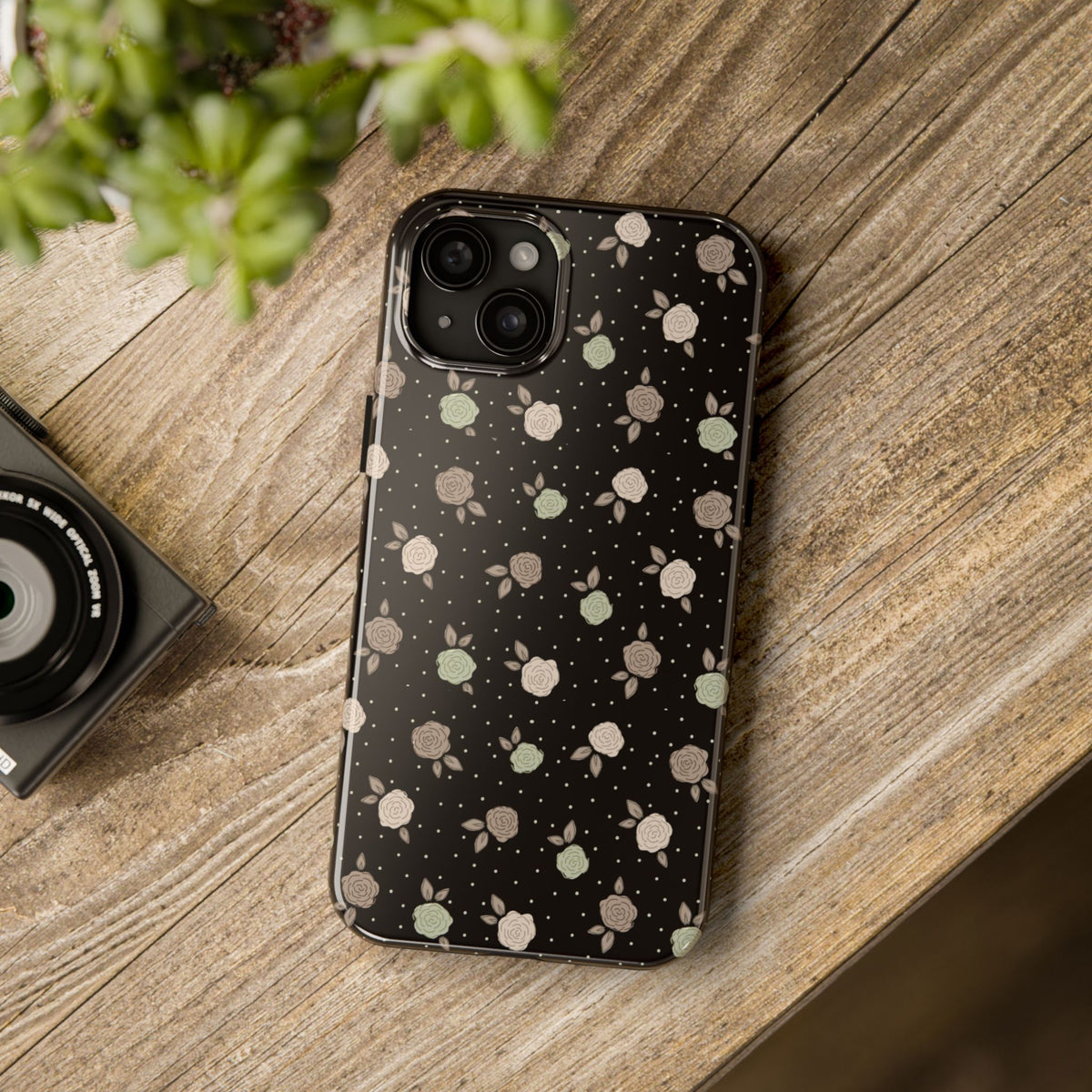Black and brown floral with polka dots -Tough Phone Cases