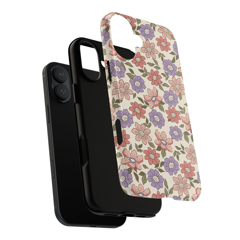 Floral Vintage Tough Phone Case — Pastel Pink & Lavender Flower Pattern