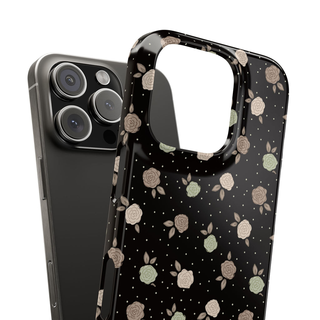 Black and brown floral with polka dots - Slim Phone Cases