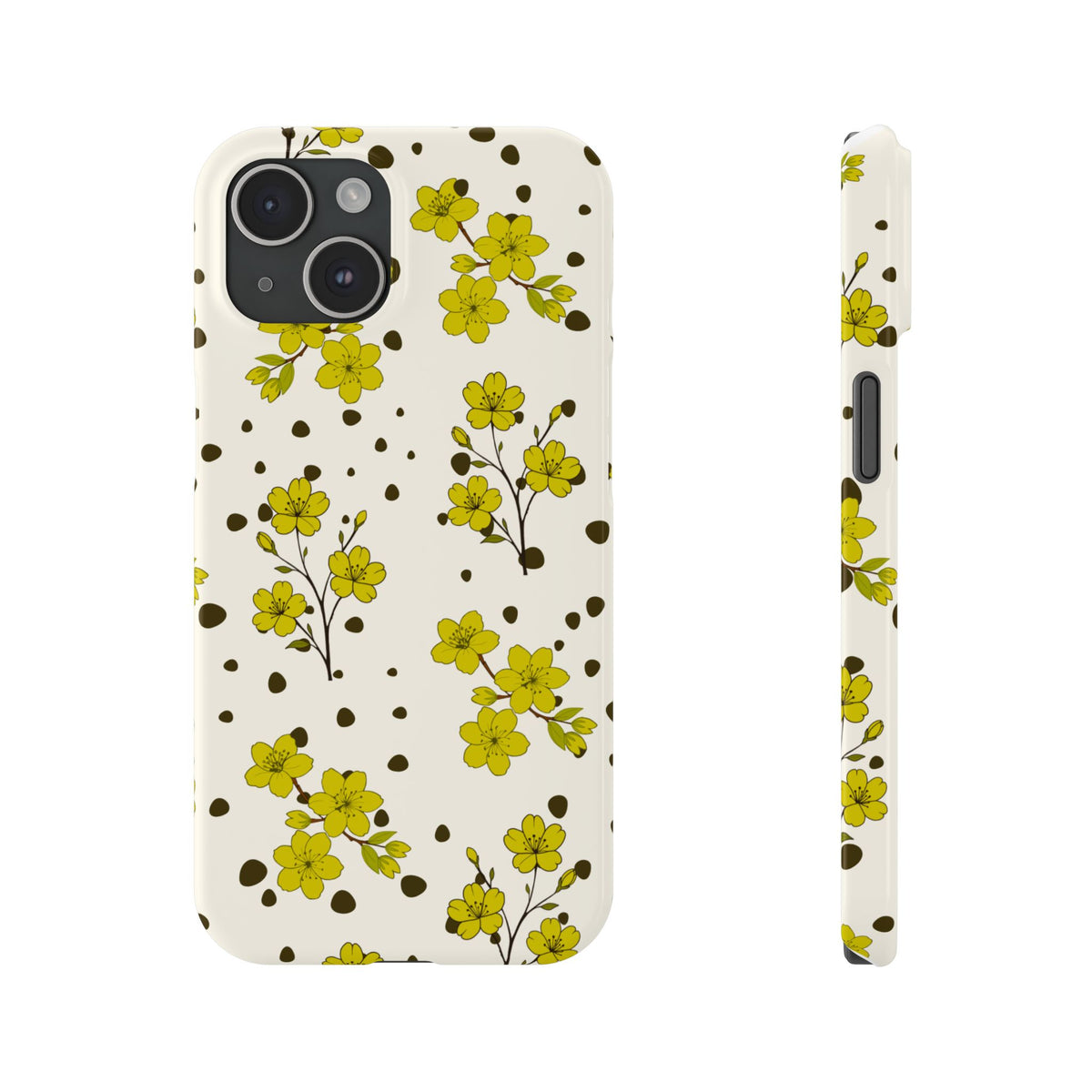 Yellow floral and black dots-Slim Phone Cases