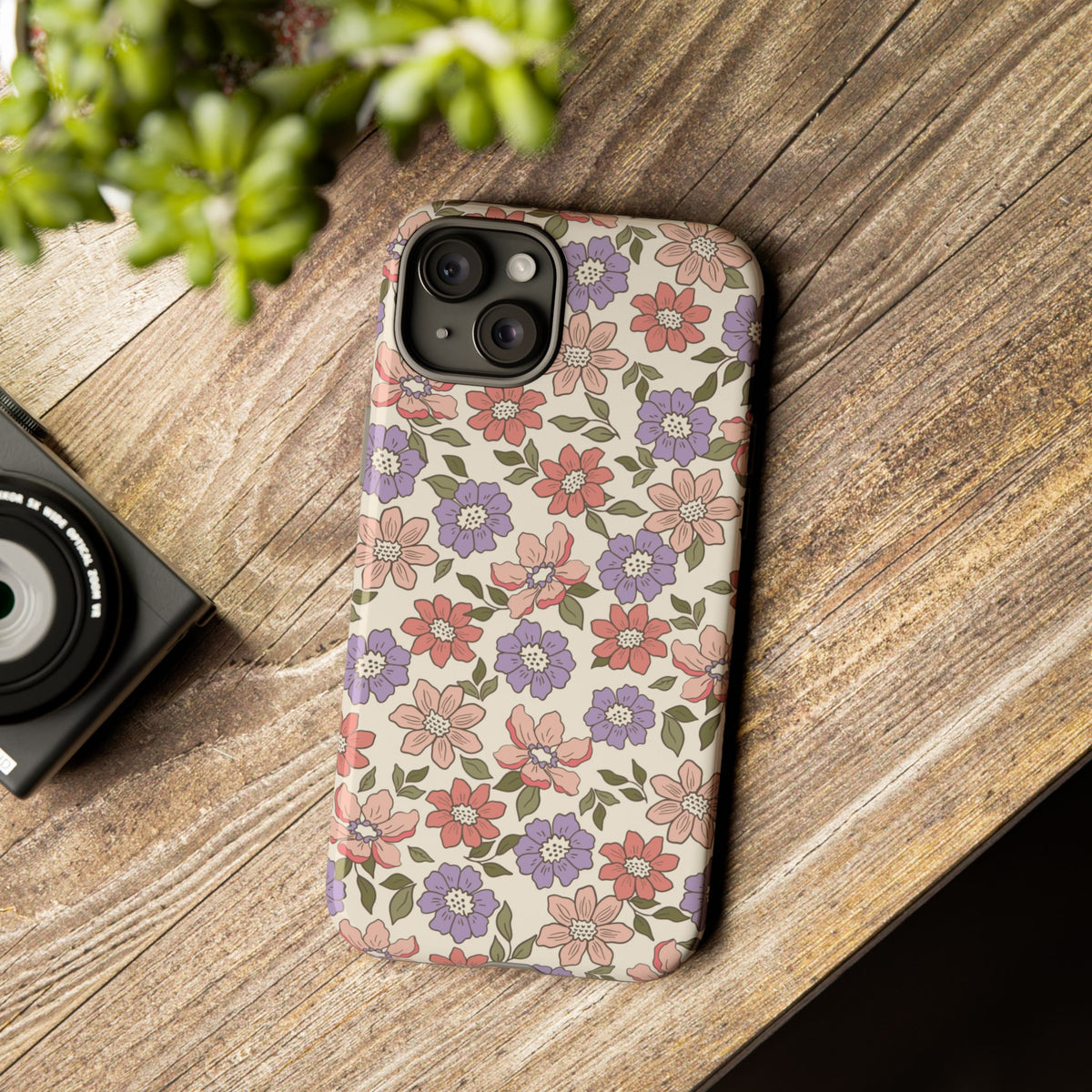 Floral Vintage Tough Phone Case — Pastel Pink & Lavender Flower Pattern