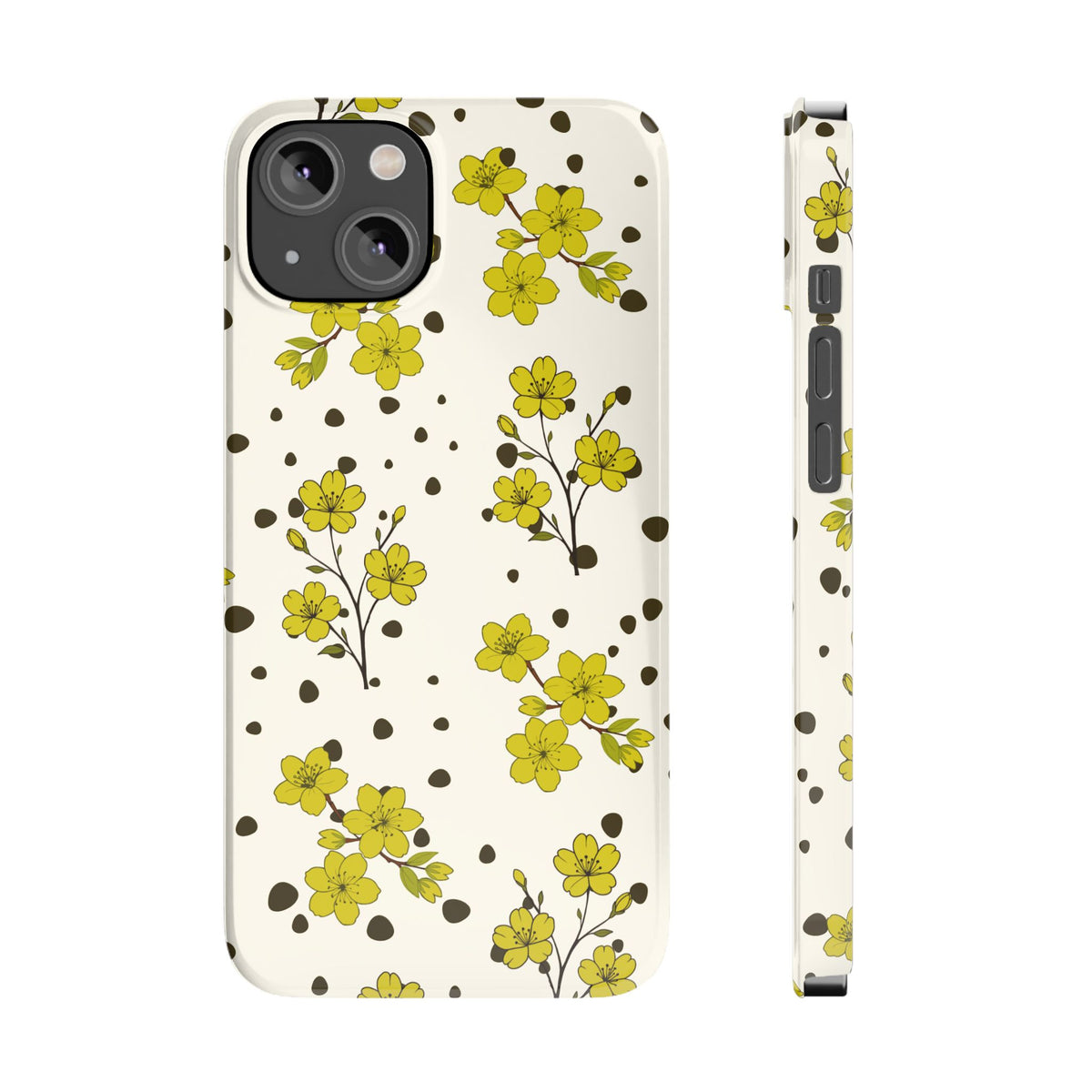Yellow floral and black dots-Slim Phone Cases