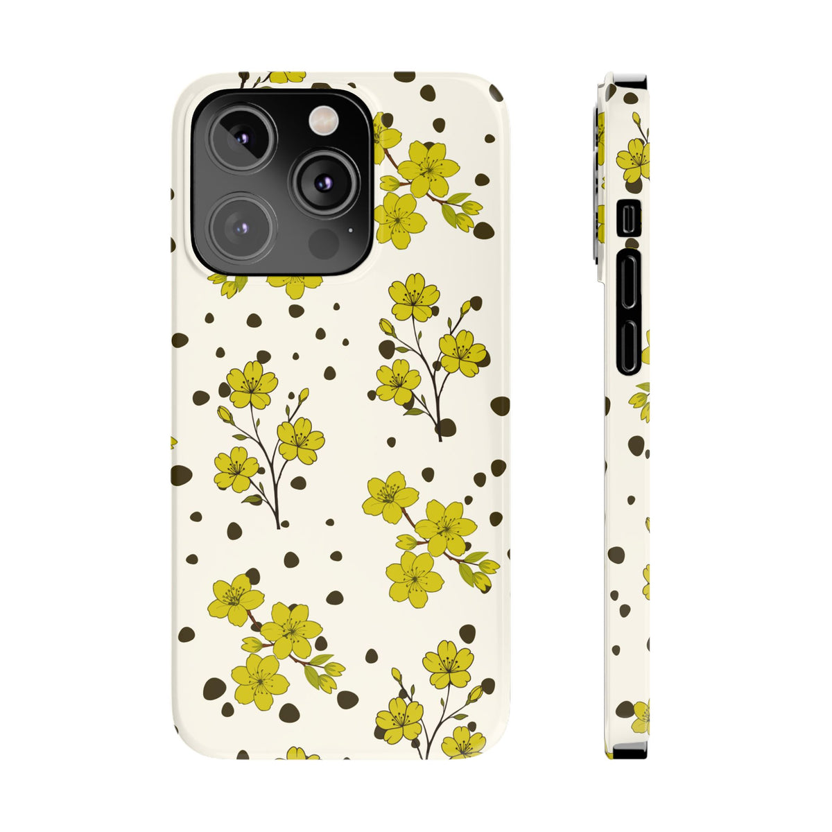 Yellow floral and black dots-Slim Phone Cases