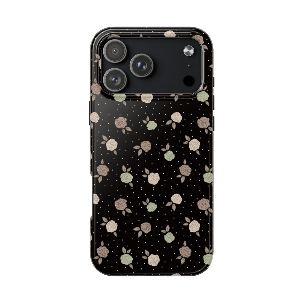 Black and brown floral with polka dots -Tough Phone Cases