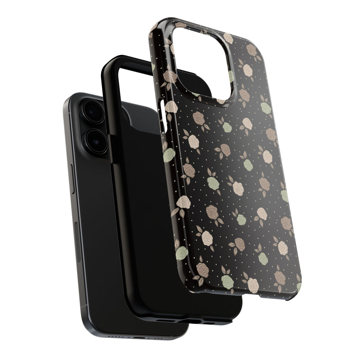 Black and brown floral with polka dots -Tough Phone Cases