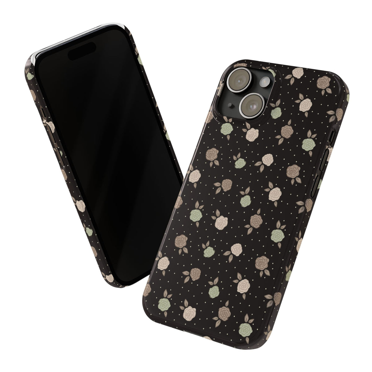 Black and brown floral with polka dots - Slim Phone Cases
