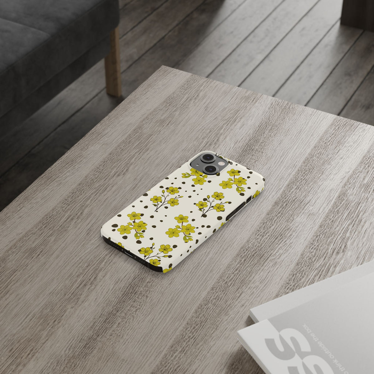 Yellow floral and black dots-Slim Phone Cases