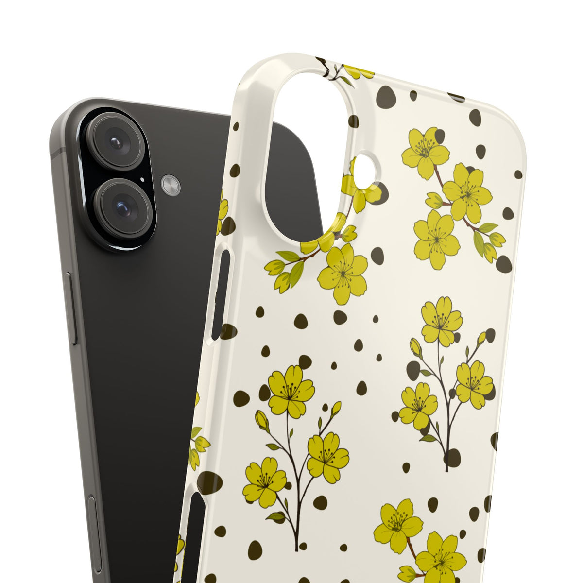 Yellow floral and black dots-Slim Phone Cases