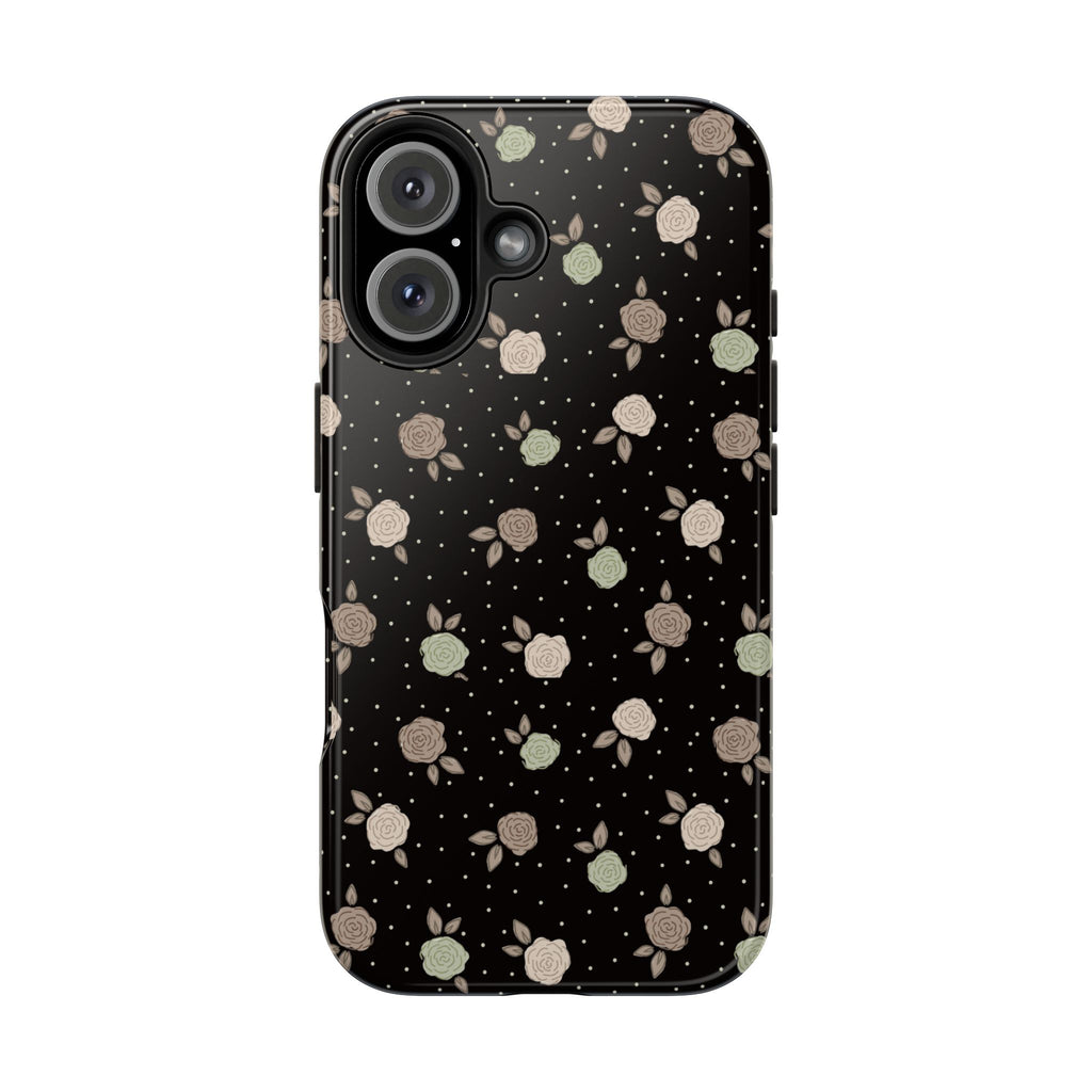 Black and brown floral with polka dots -Tough Phone Cases