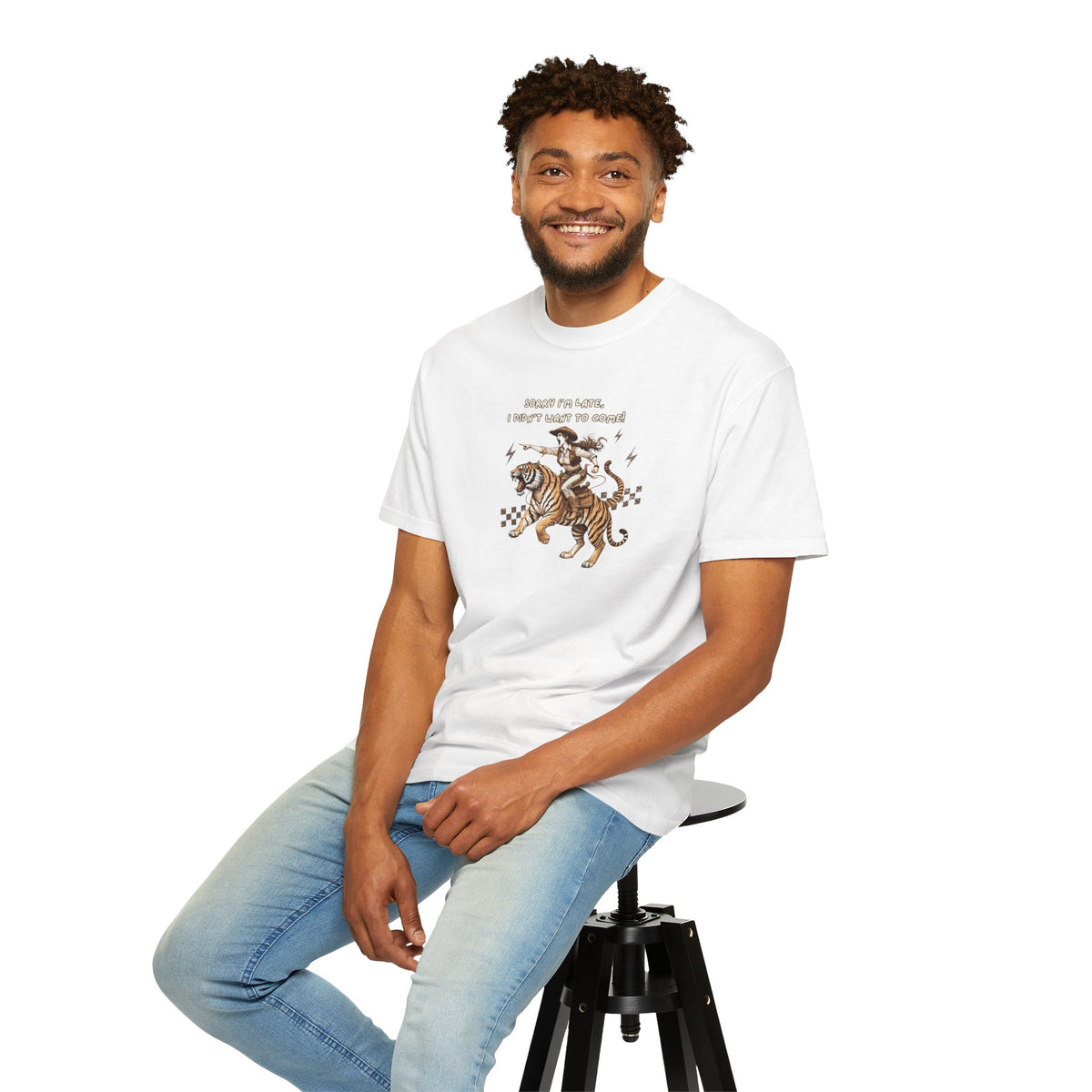 “I'm sorry I'm late, I didn't want to come" Cowgirl and tiger Graphic Tee — Vintage Style T-Shirt