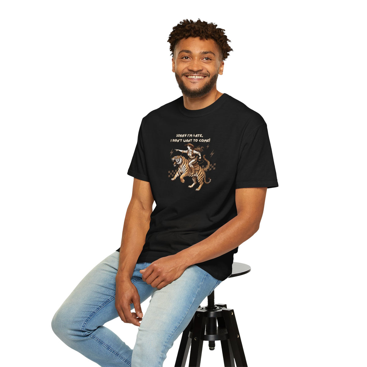 “I'm sorry I'm late, I didn't want to come" Cowgirl and tiger Graphic Tee — Vintage Style T-Shirt