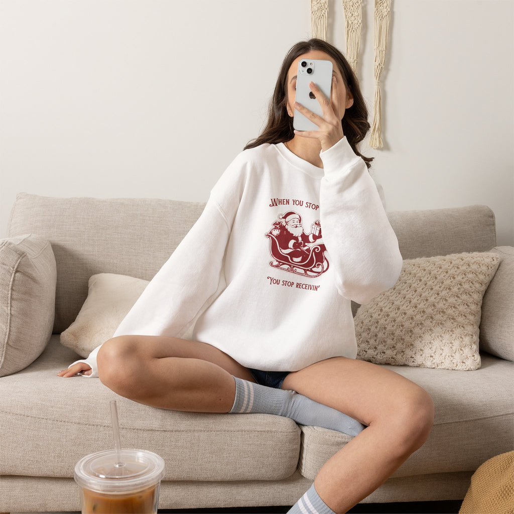 "You Stop believing, you Stop receiving"— Vintage Santa Sleigh Holiday Pullover
