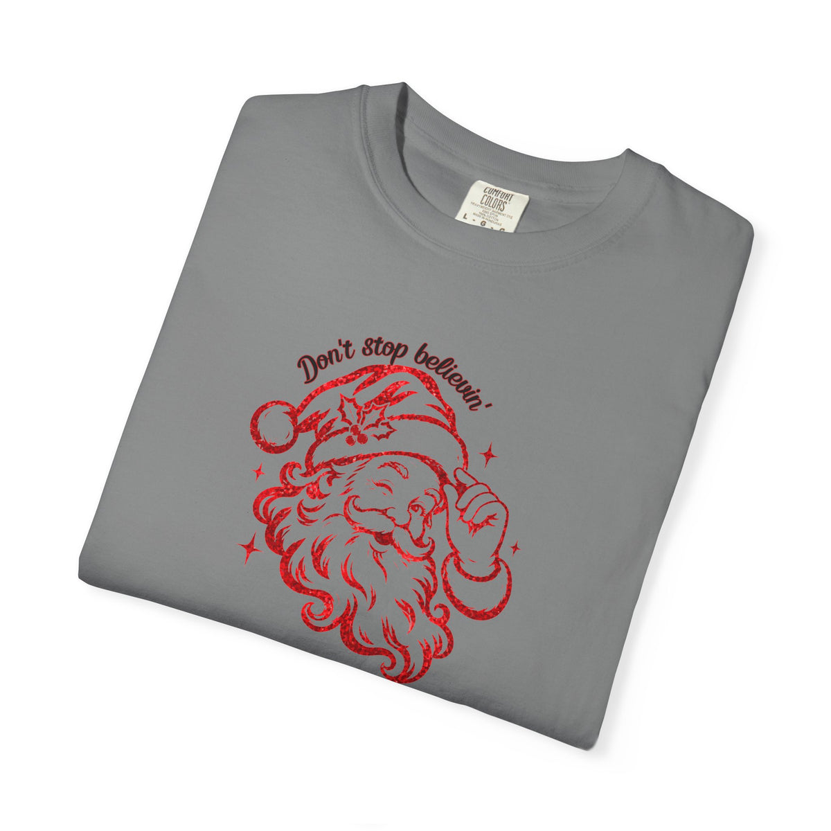 "Don't Stop Believing" Santa Retro Sketch T-Shirt —  Holiday Tee