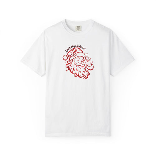 "Don't Stop Believing" Santa Retro Sketch T-Shirt —  Holiday Tee