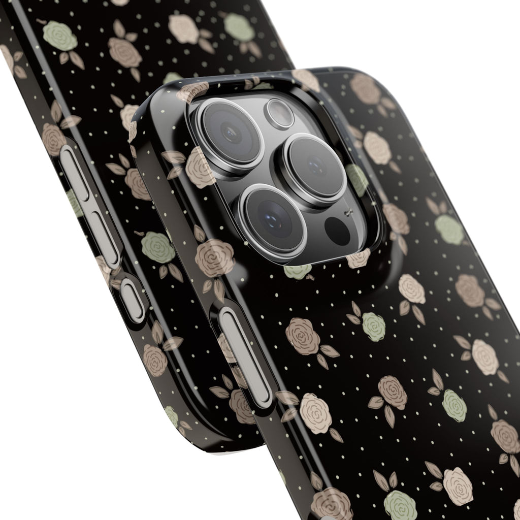 Black and brown floral with polka dots - Slim Phone Cases