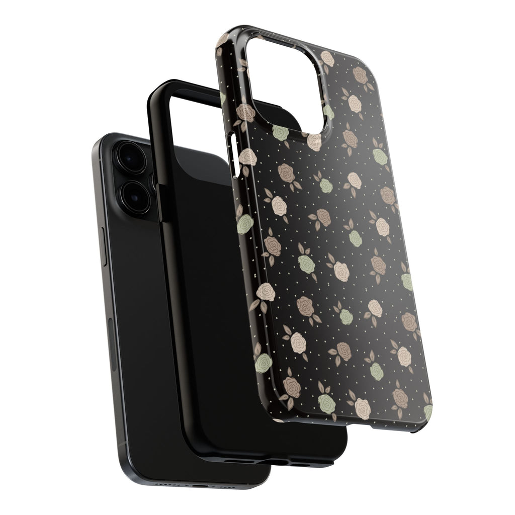 Black and brown floral with polka dots -Tough Phone Cases