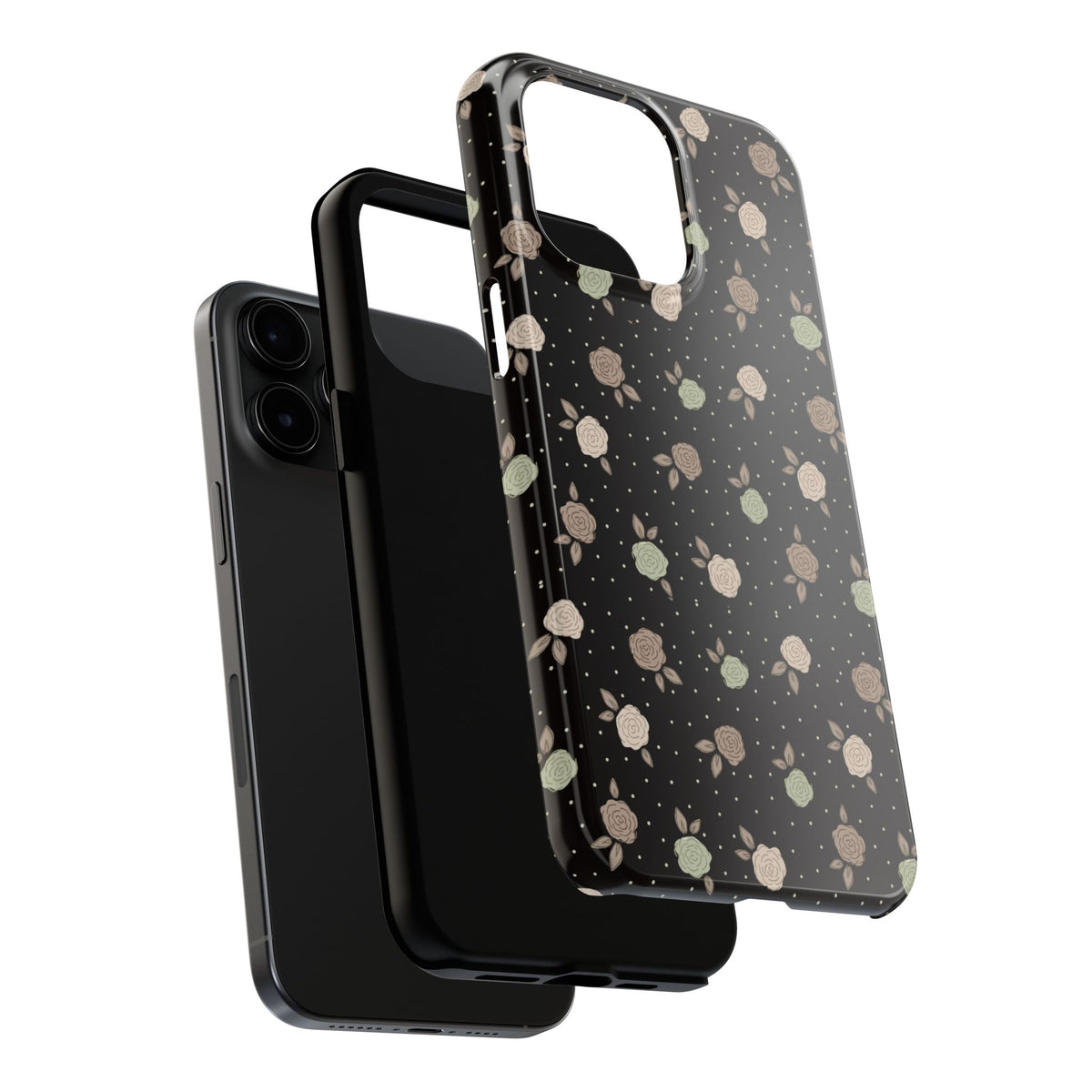 Black and brown floral with polka dots -Tough Phone Cases