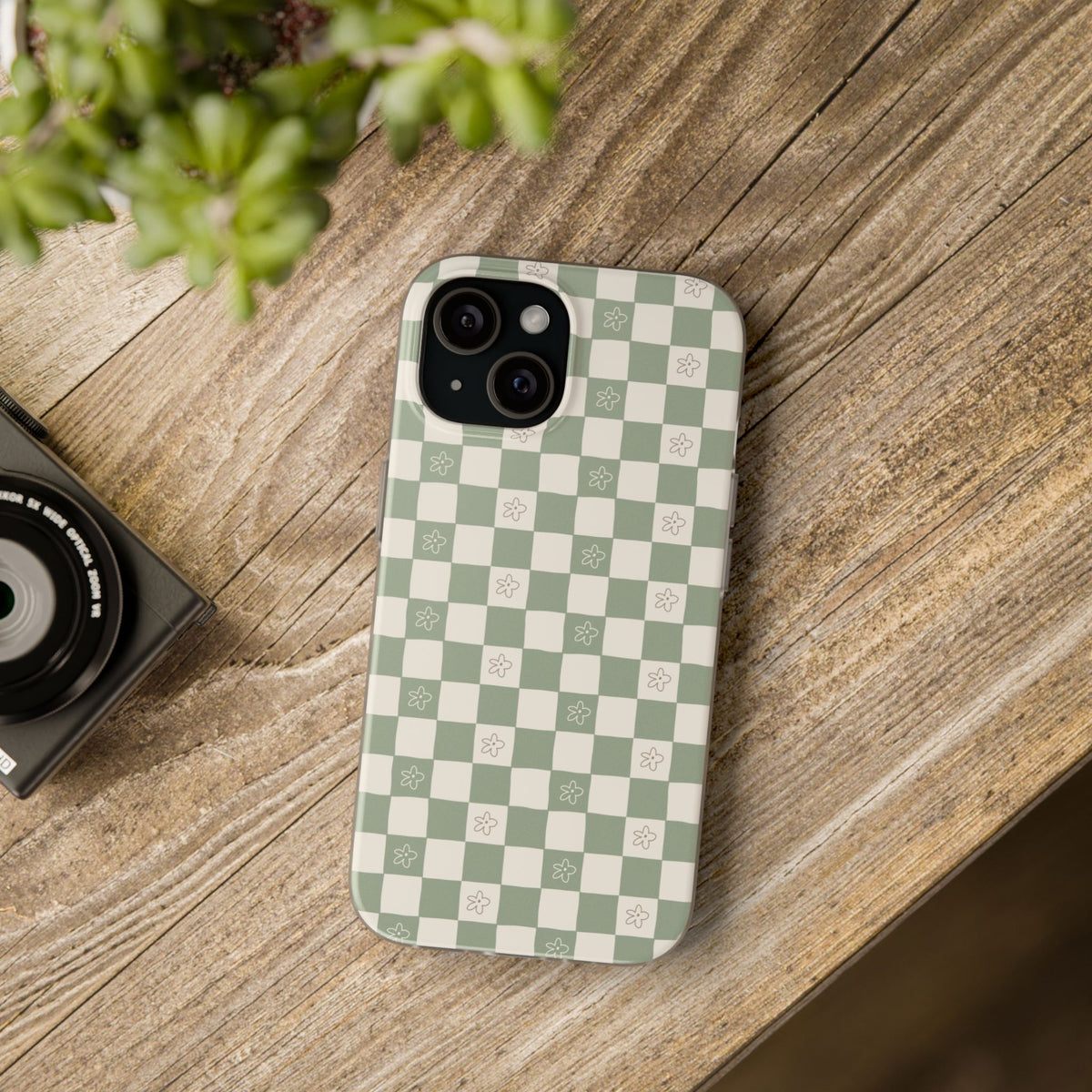 Green checker and daisy -Flexi Cases