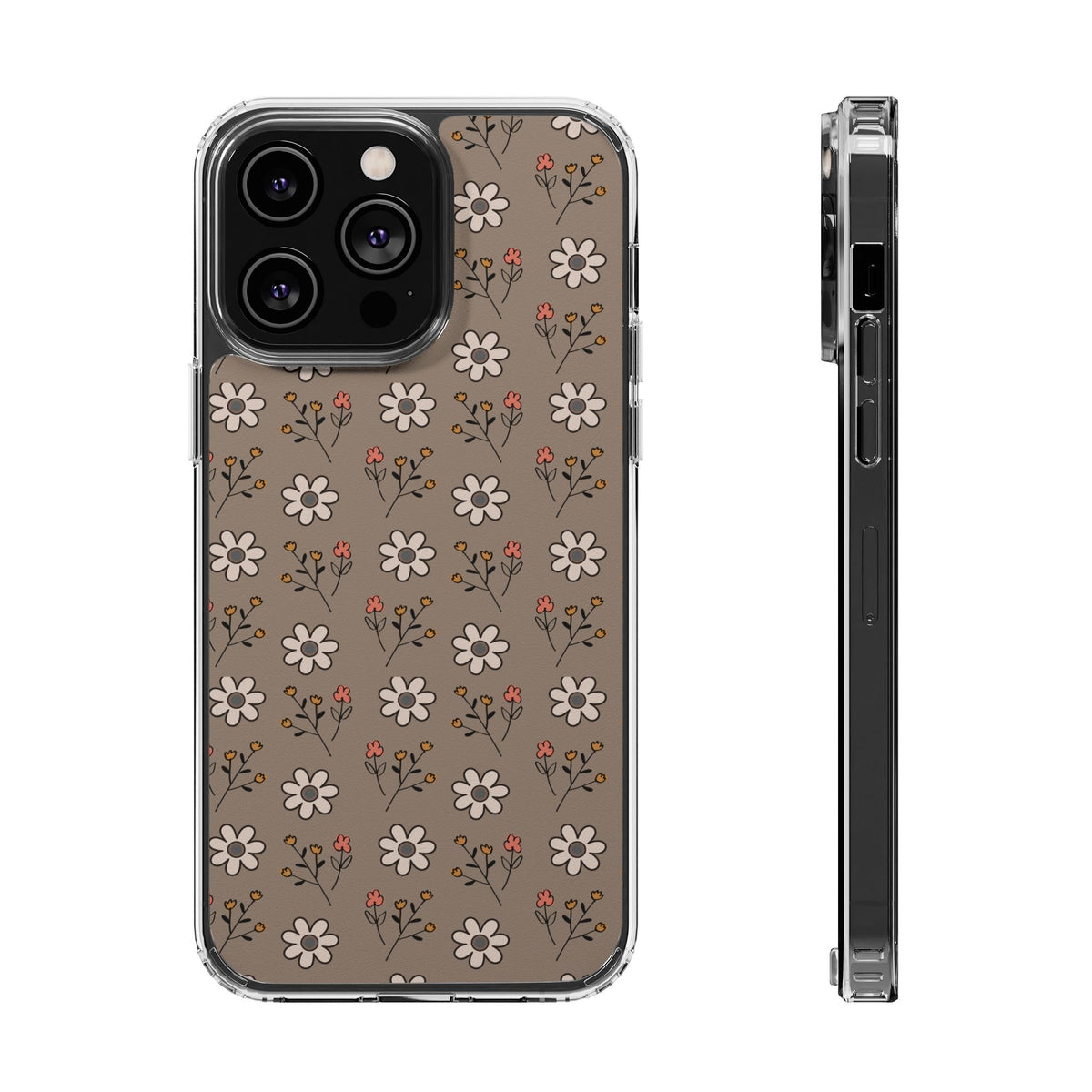 Brown floral- Magnetic Clear Impact-Resistant Cases