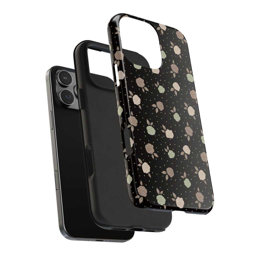 Black and brown floral with polka dots -Tough Phone Cases