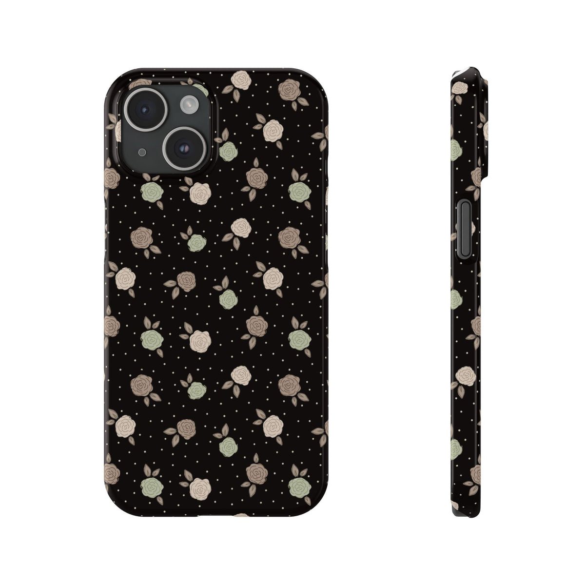 Black and brown floral with polka dots - Slim Phone Cases
