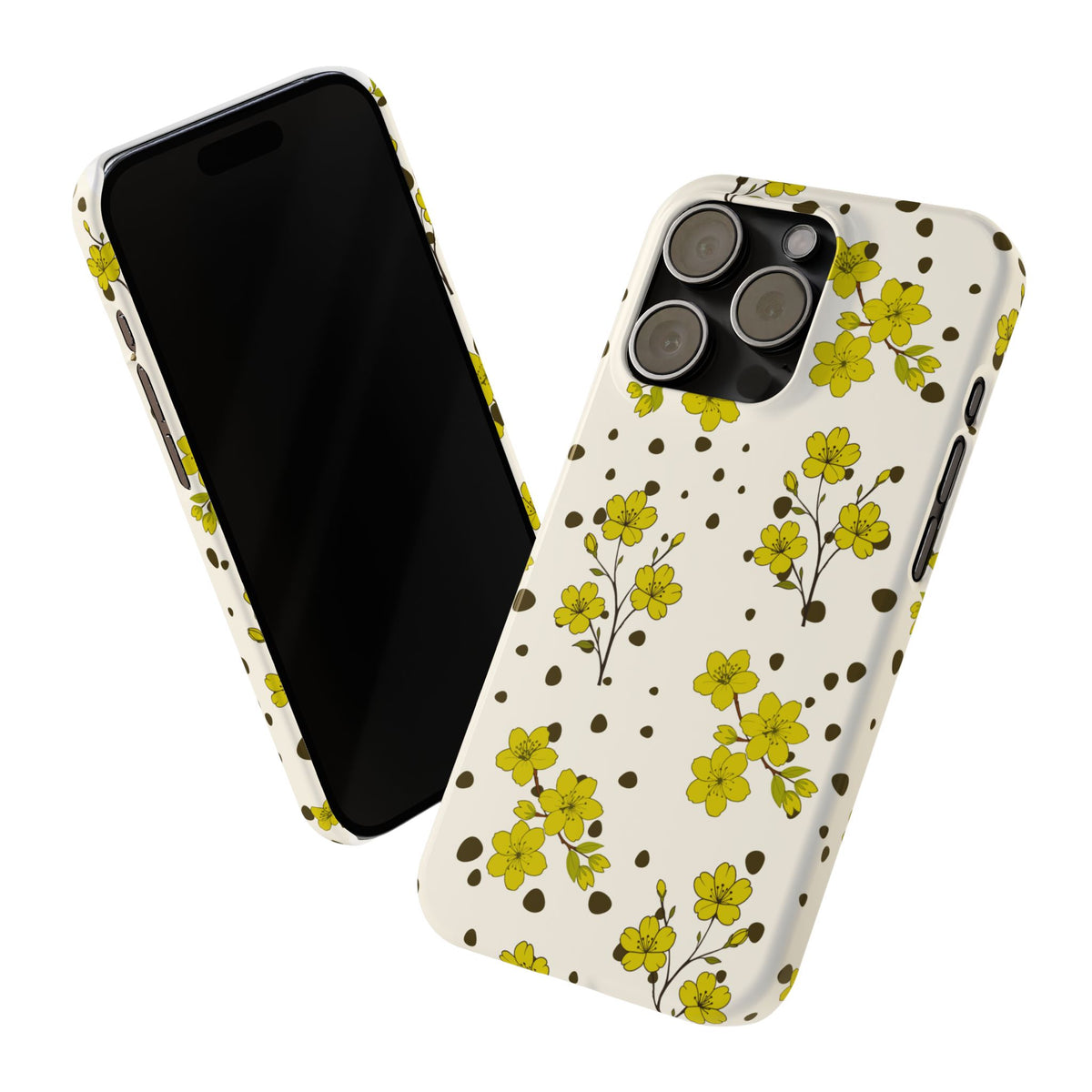 Yellow floral and black dots-Slim Phone Cases