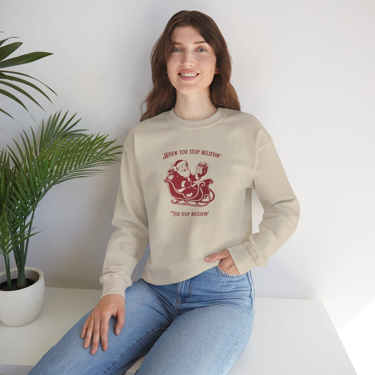 "You Stop believing, you Stop receiving"— Vintage Santa Sleigh Holiday Pullover