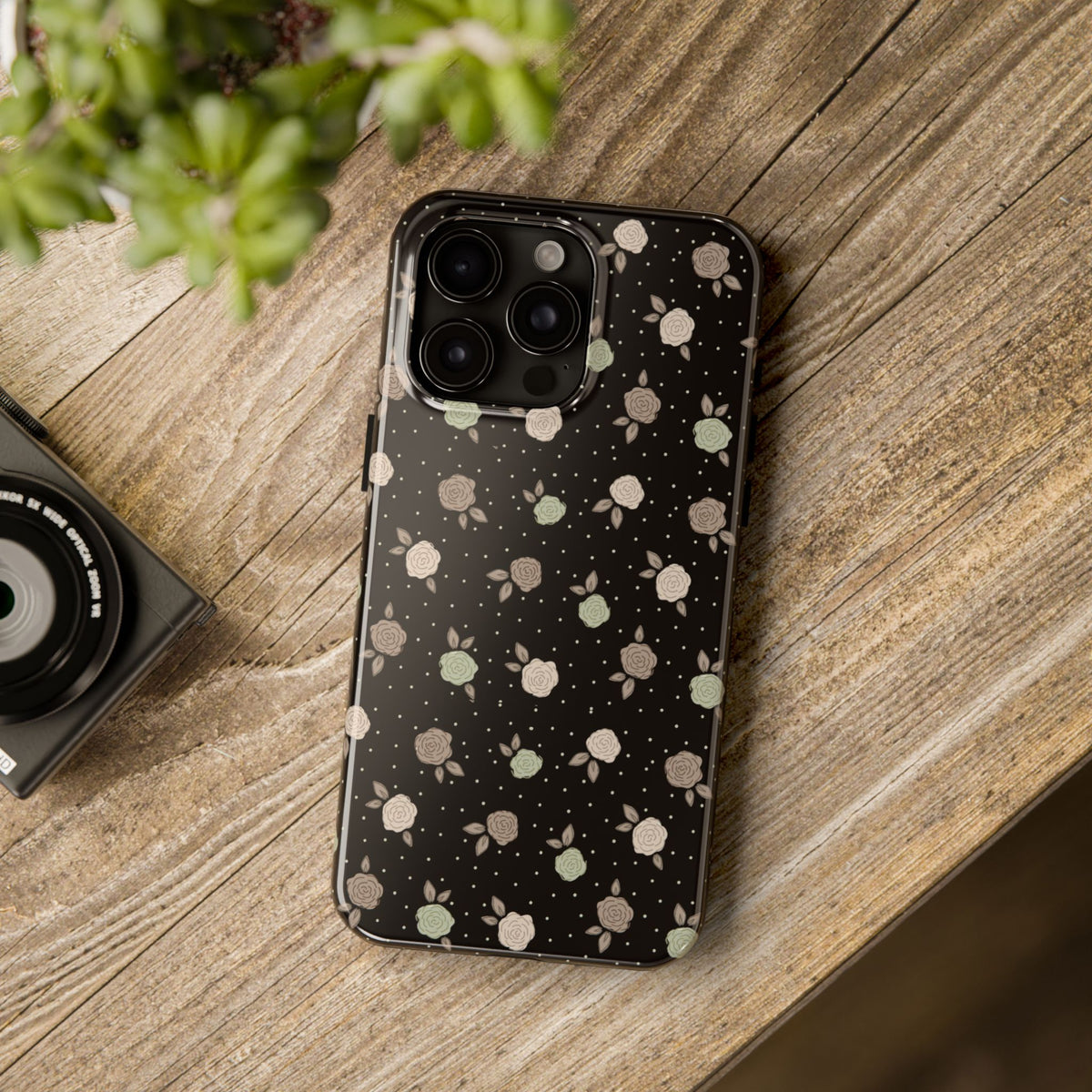 Black and brown floral with polka dots -Tough Phone Cases