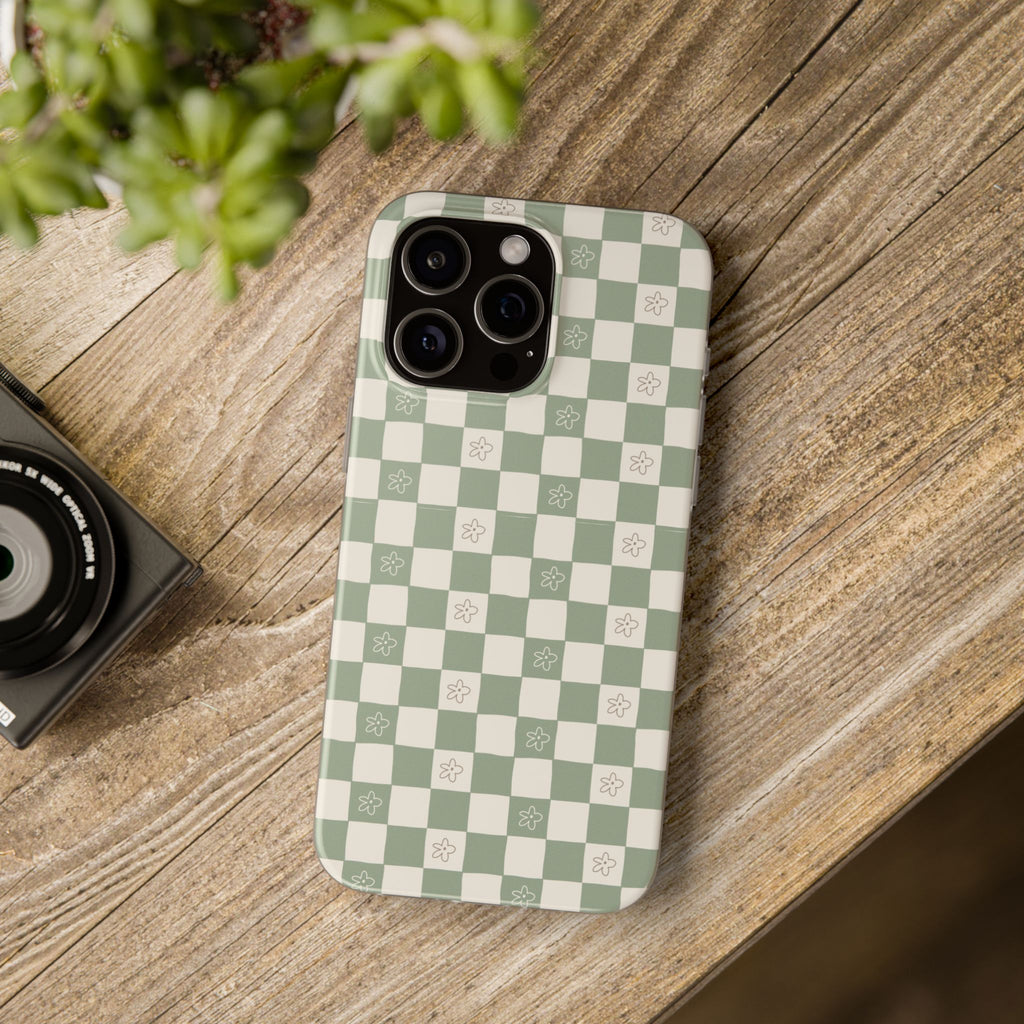 Green checker and daisy -Flexi Cases