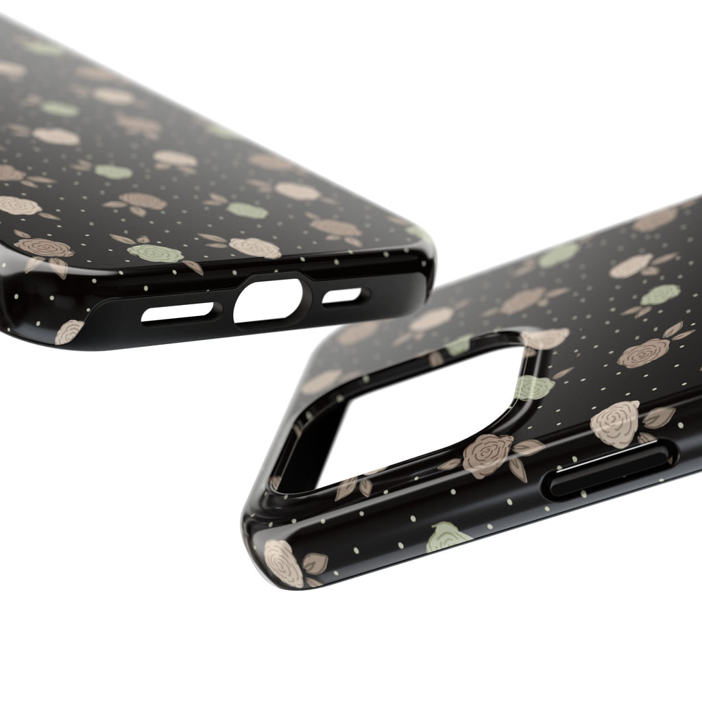Black and brown floral with polka dots -Tough Phone Cases
