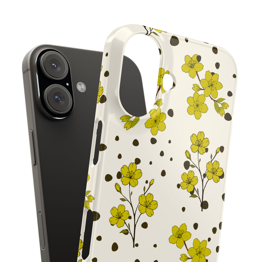 Yellow floral and black dots-Slim Phone Cases