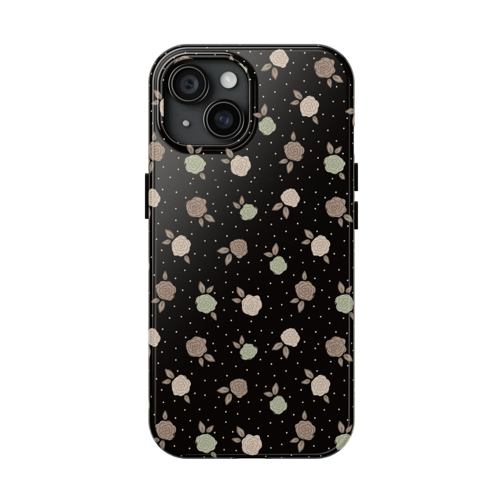 Black and brown floral with polka dots -Tough Phone Cases