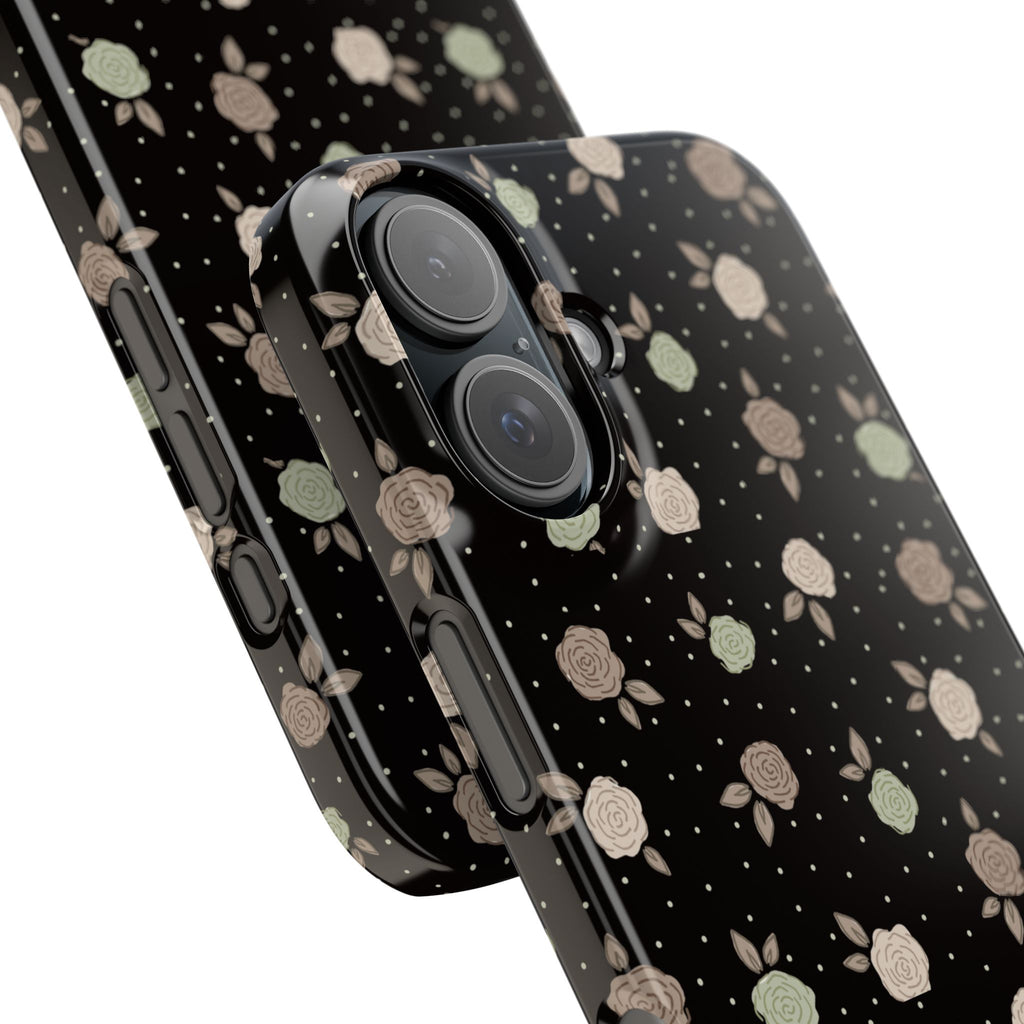 Black and brown floral with polka dots - Slim Phone Cases