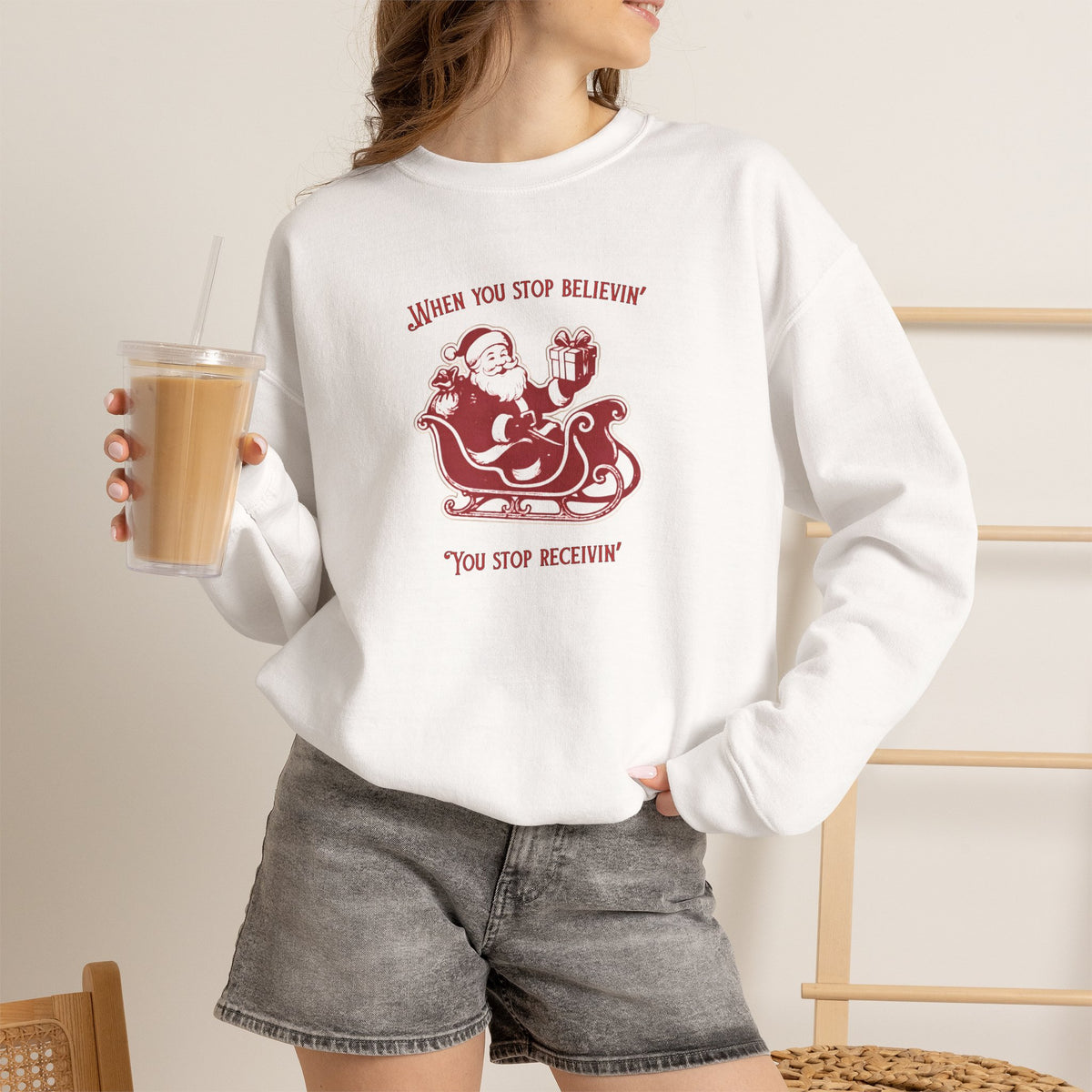 "You Stop believing, you Stop receiving"— Vintage Santa Sleigh Holiday Pullover