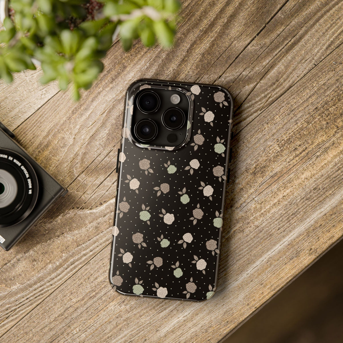 Black and brown floral with polka dots -Tough Phone Cases