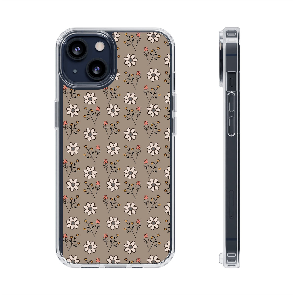Brown floral- Magnetic Clear Impact-Resistant Cases