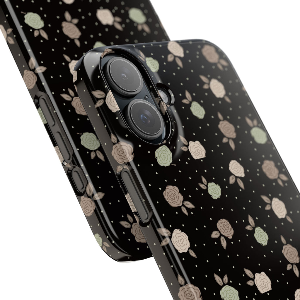 Black and brown floral with polka dots - Slim Phone Cases