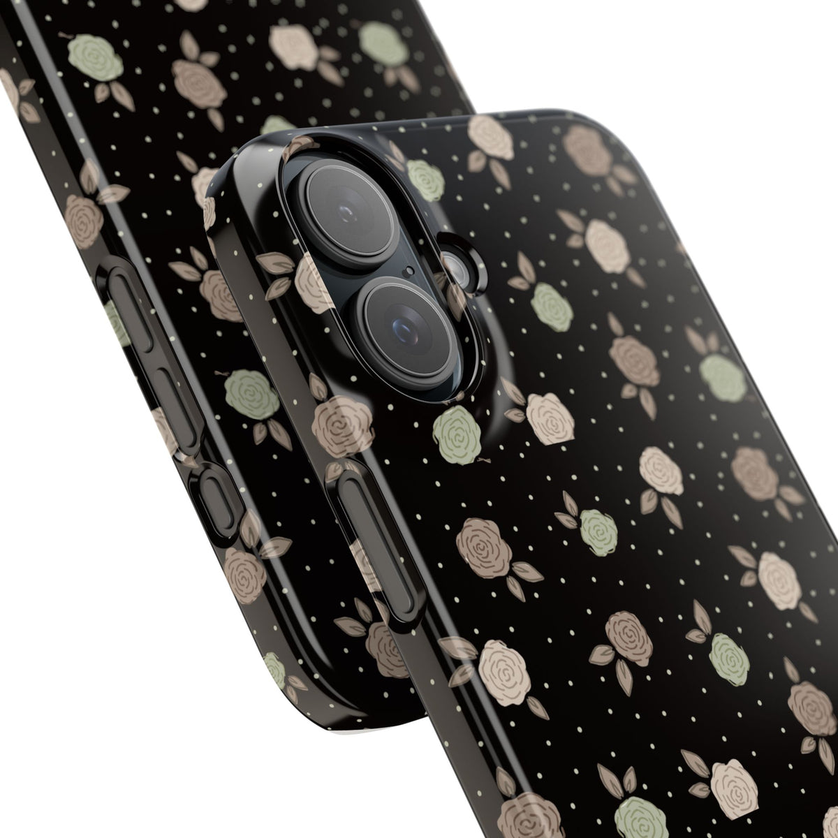 Black and brown floral with polka dots - Slim Phone Cases