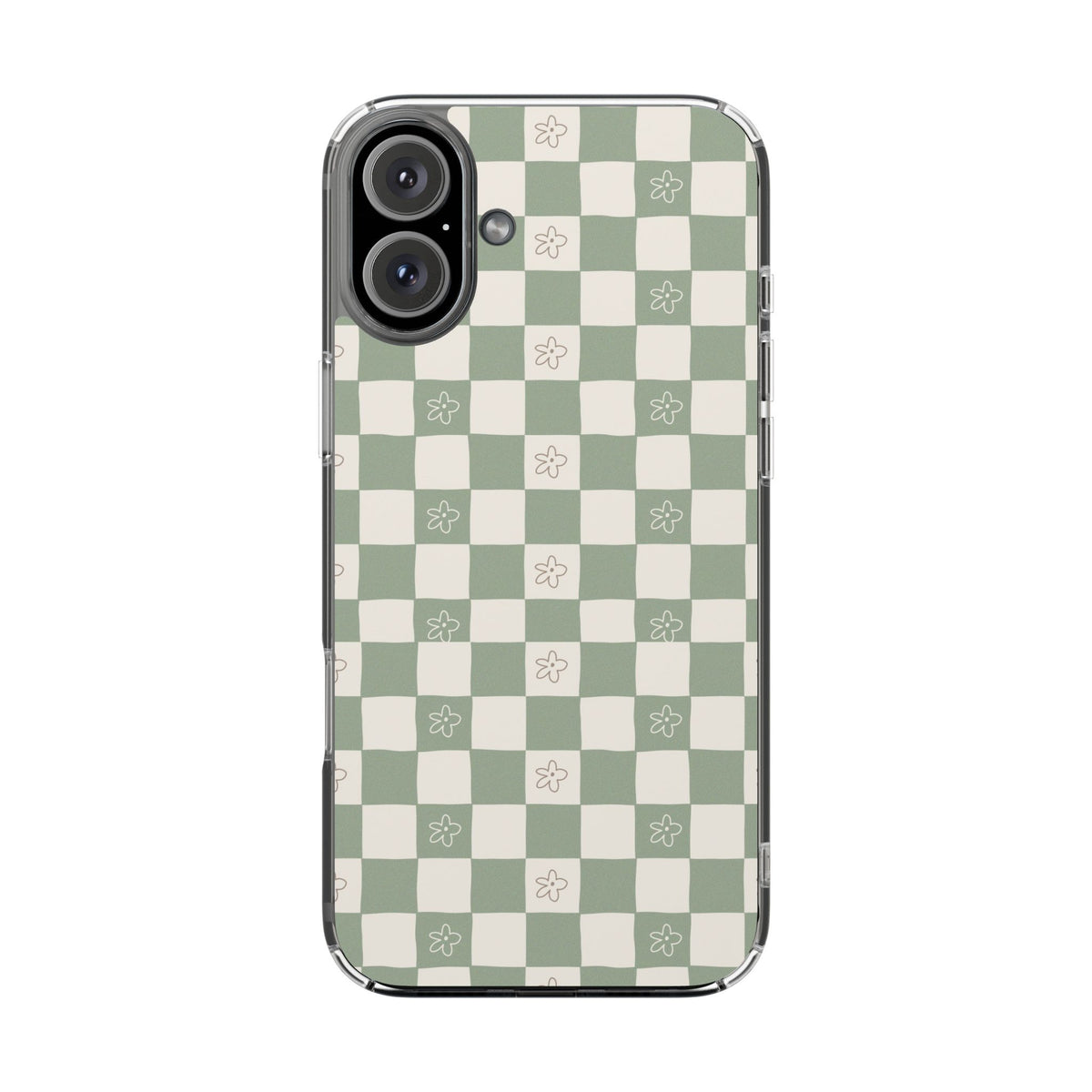 Green checkered with small flowers -Magnetic Clear Impact-Resistant Cases