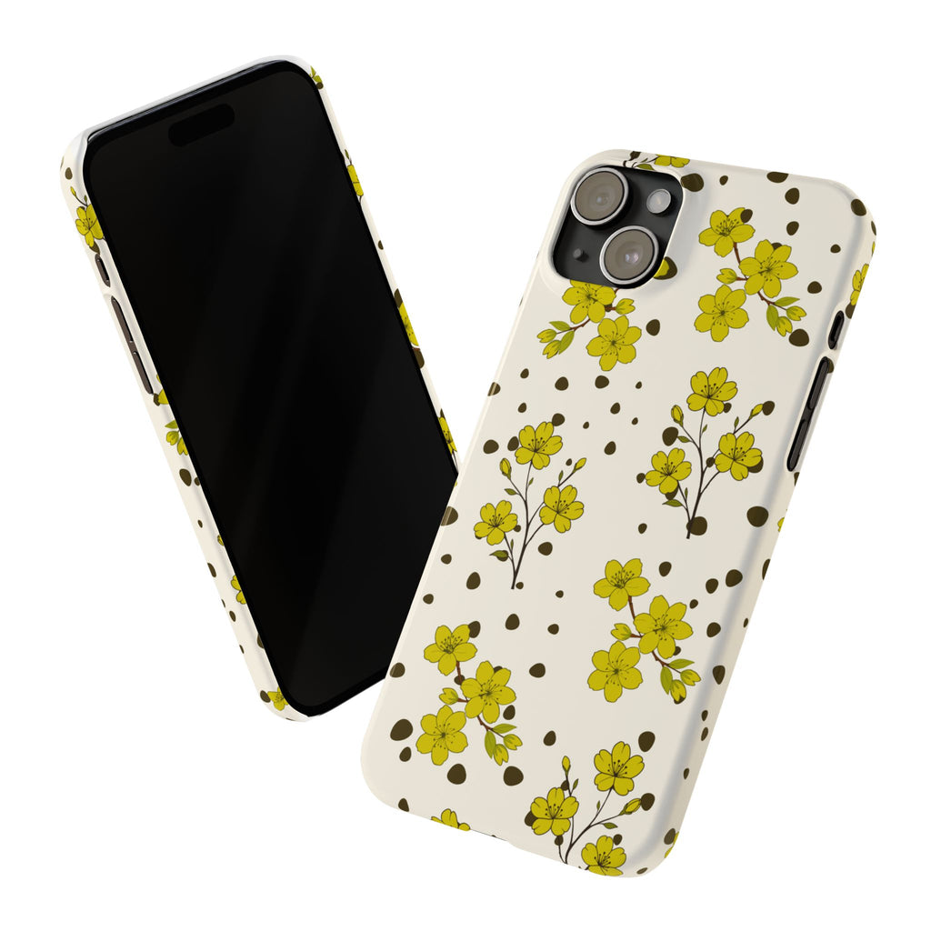 Yellow floral and black dots-Slim Phone Cases