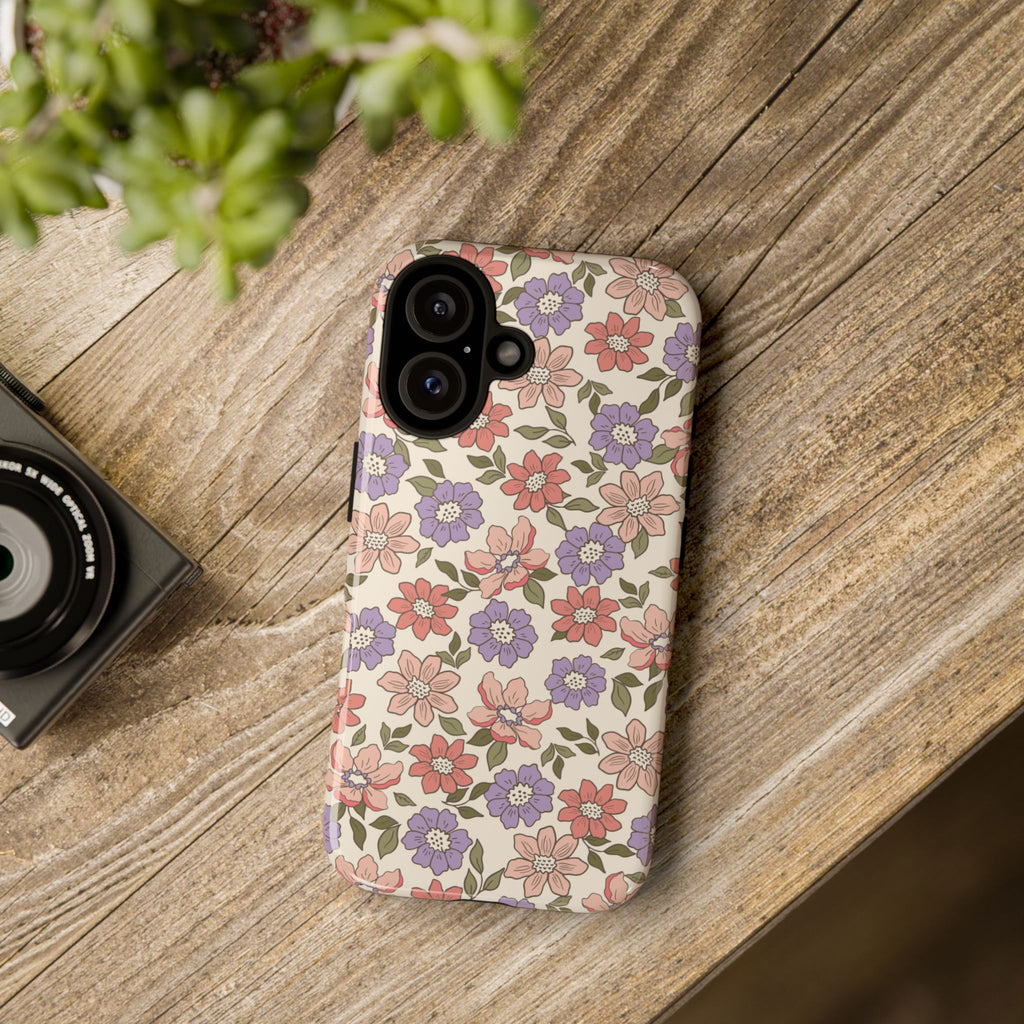 Floral Vintage Tough Phone Case — Pastel Pink & Lavender Flower Pattern