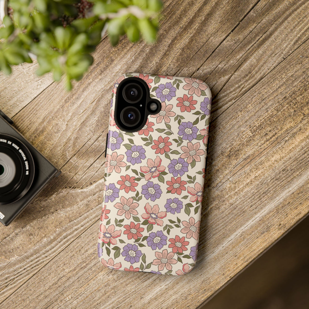 Floral Vintage Tough Phone Case — Pastel Pink & Lavender Flower Pattern
