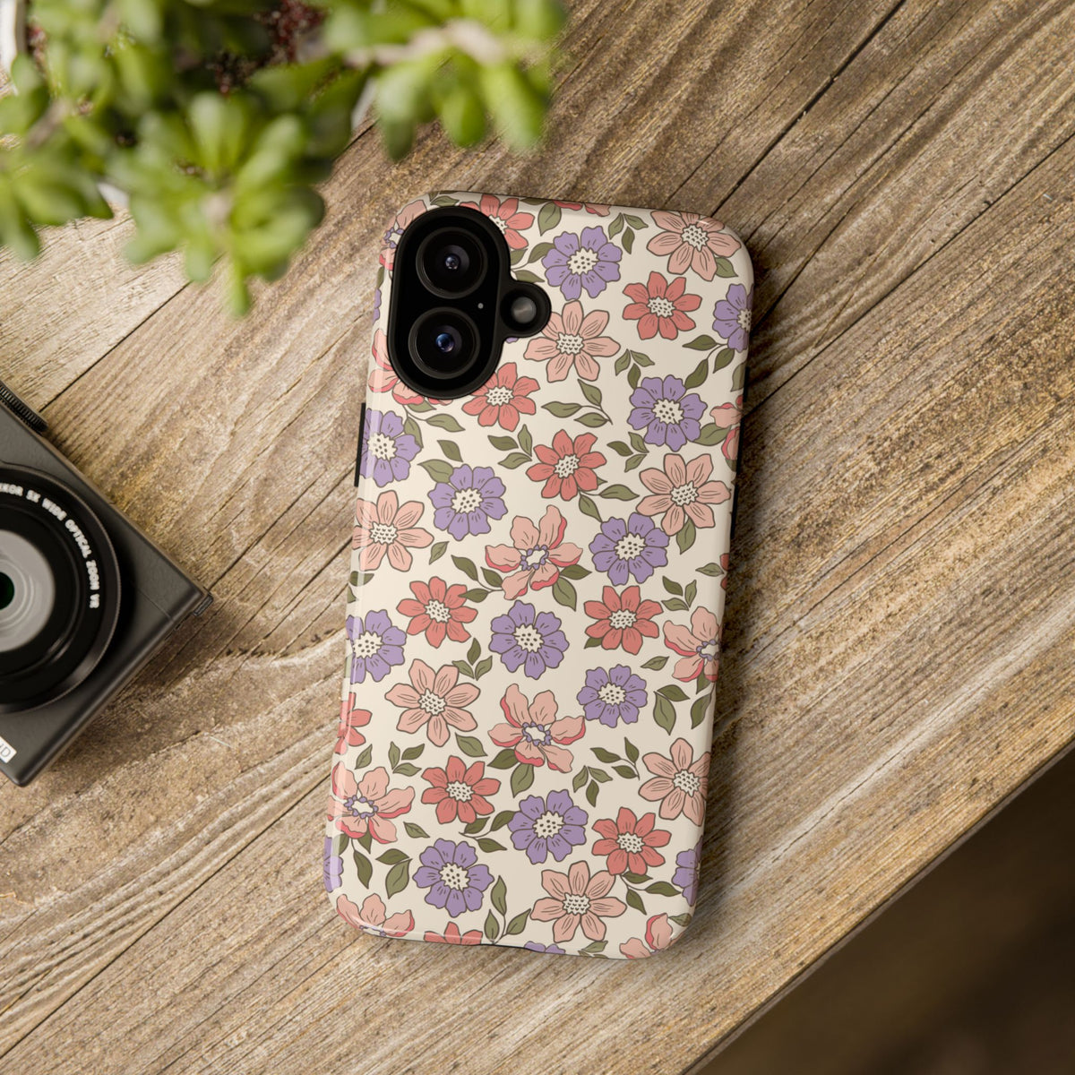 Floral Vintage Tough Phone Case — Pastel Pink & Lavender Flower Pattern